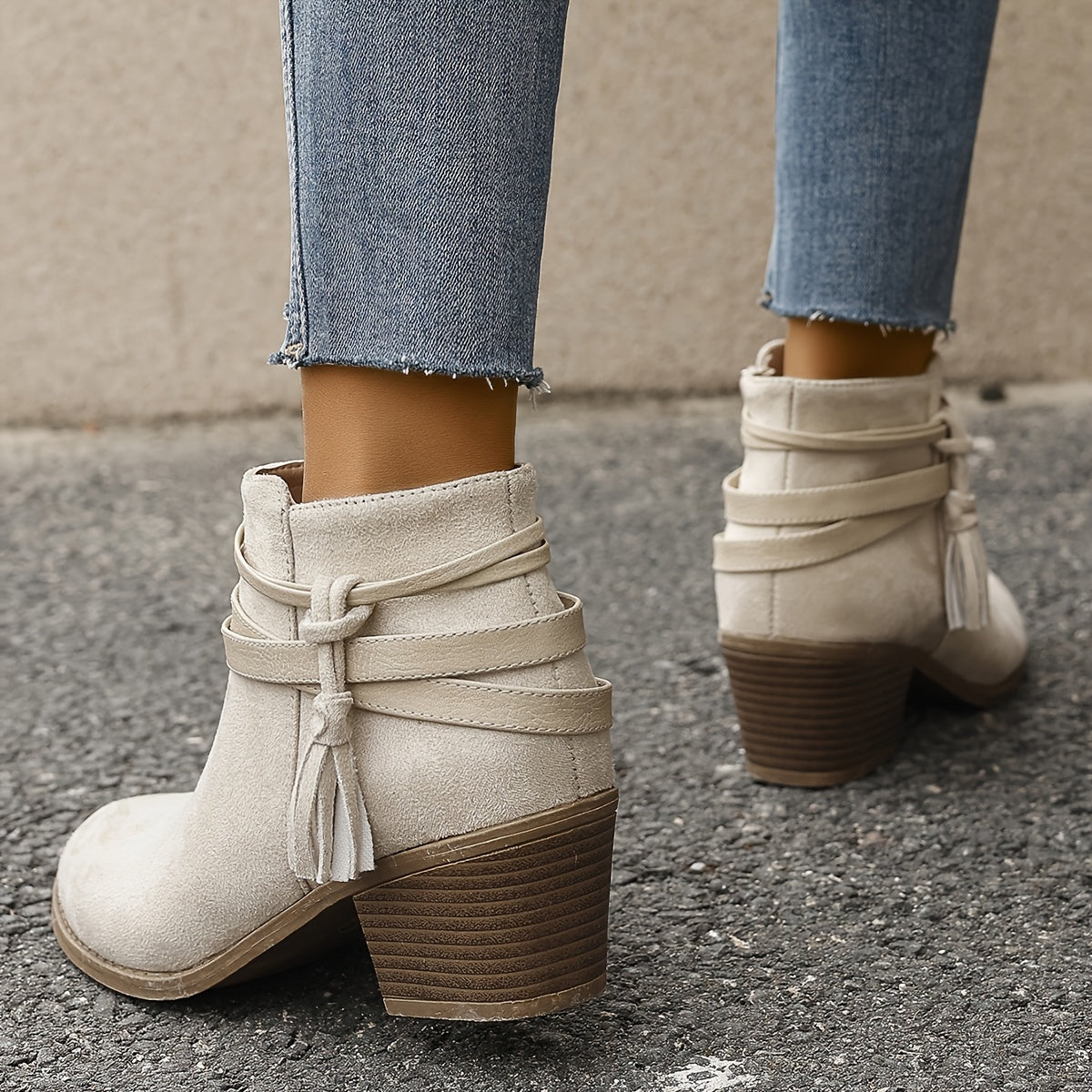 Women's Block Heel Tasselled Ankle Boots