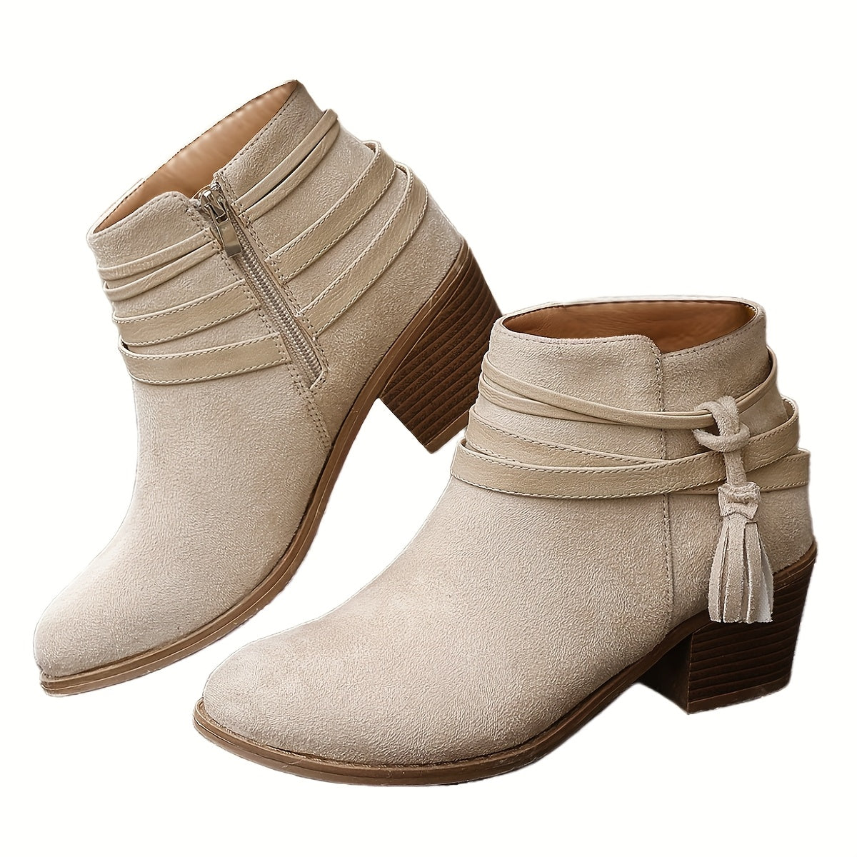Women's Block Heel Tasselled Ankle Boots