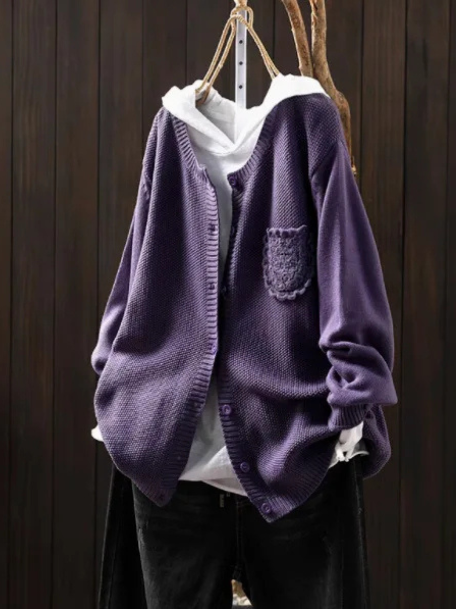 Women's Purple Oversized Knitted Cardigan