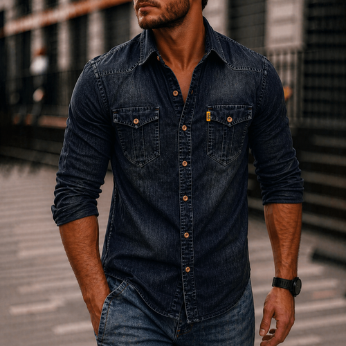 Men's Casual Long Sleeve Denim Shirt