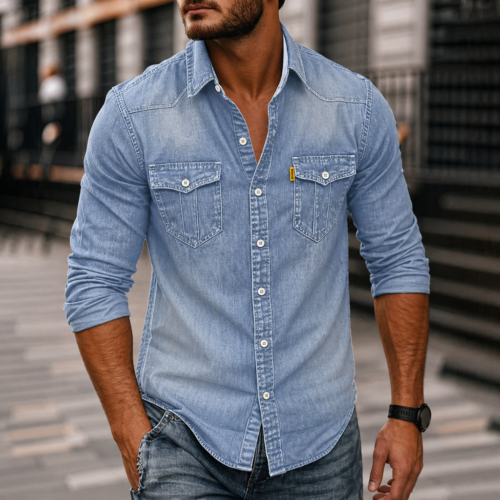 Men's Casual Long Sleeve Denim Shirt