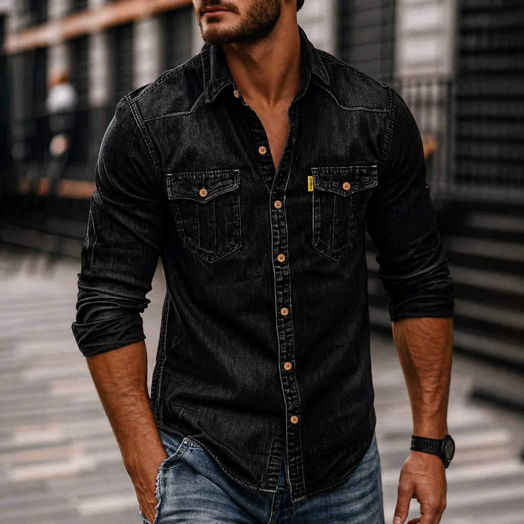 Men's Casual Long Sleeve Denim Shirt