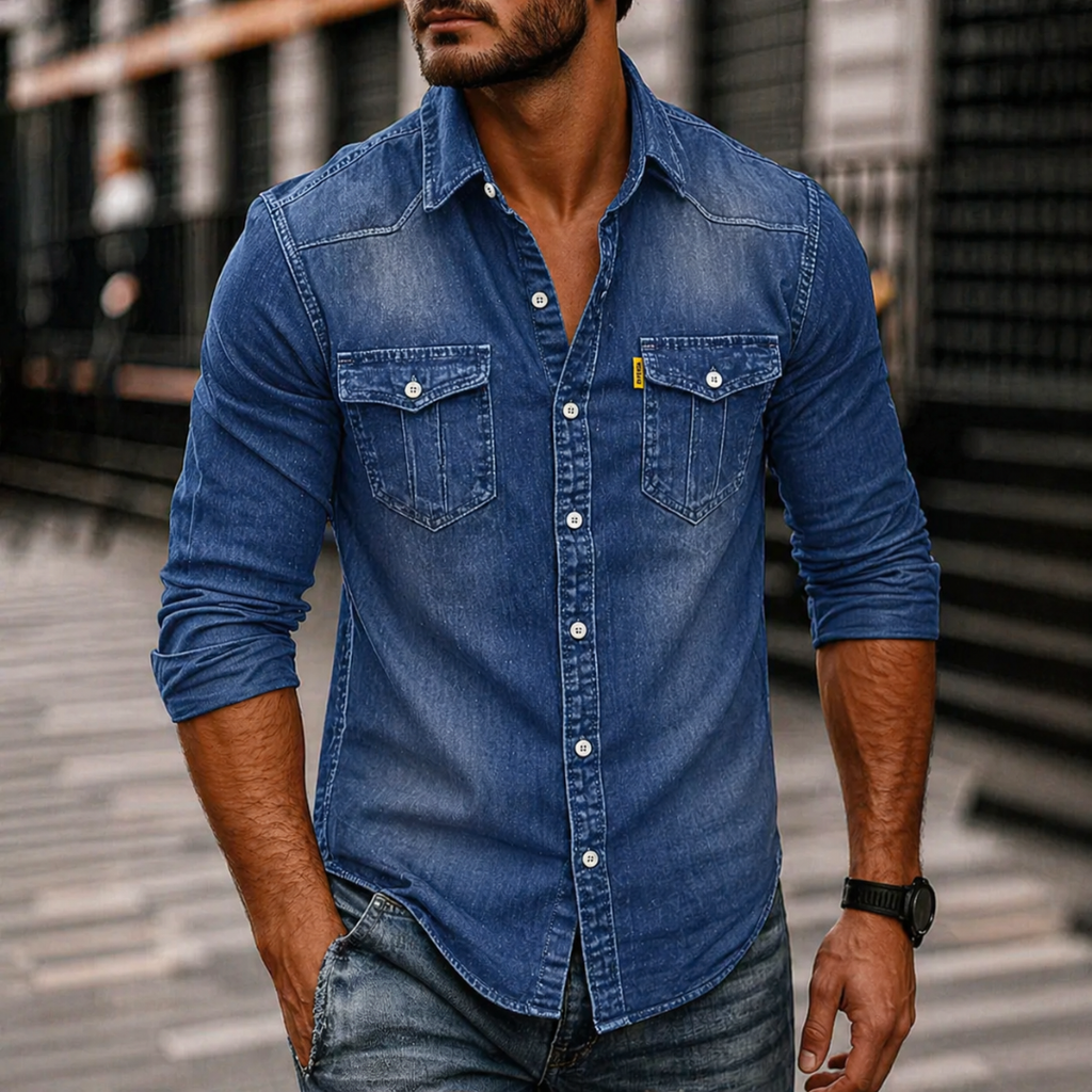 Men's Casual Long Sleeve Denim Shirt