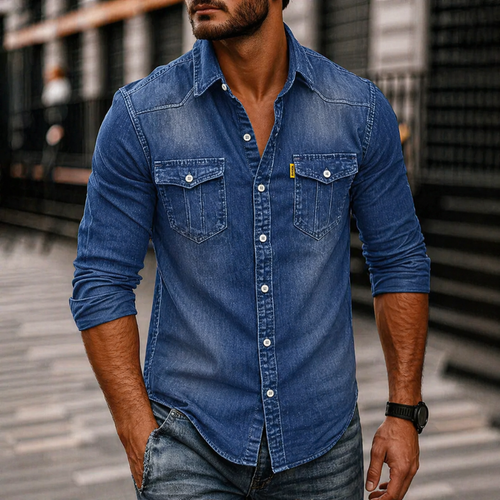 Men's Casual Long Sleeve Denim Shirt