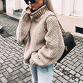 Women's Oversized Light Pink Chunky Polo Neck Pullover