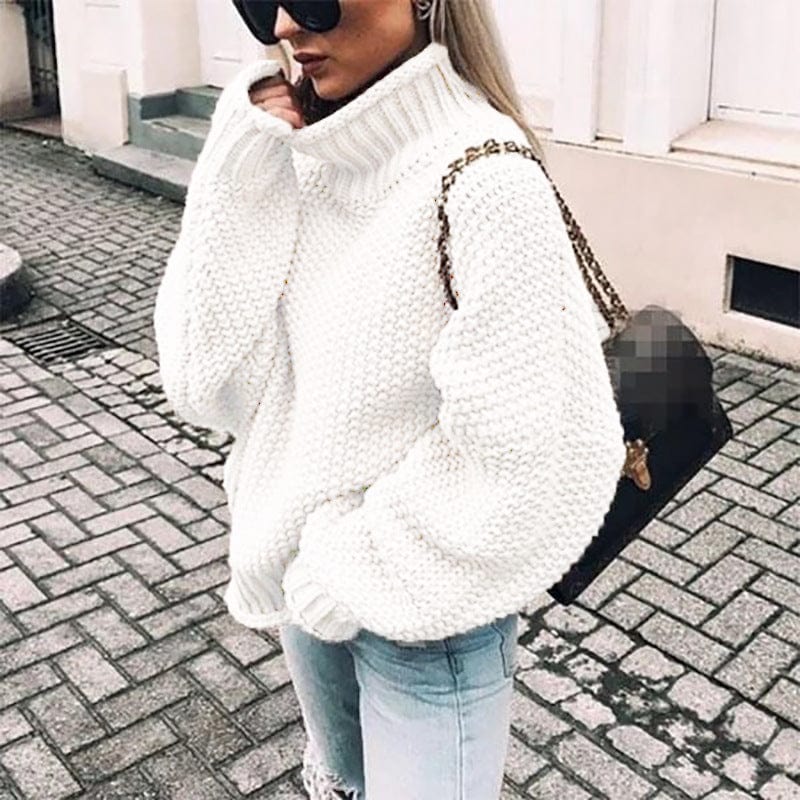 Women's Oversized Light Pink Chunky Polo Neck Pullover