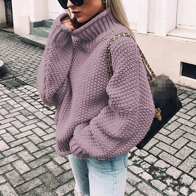 Women's Oversized Light Pink Chunky Polo Neck Pullover