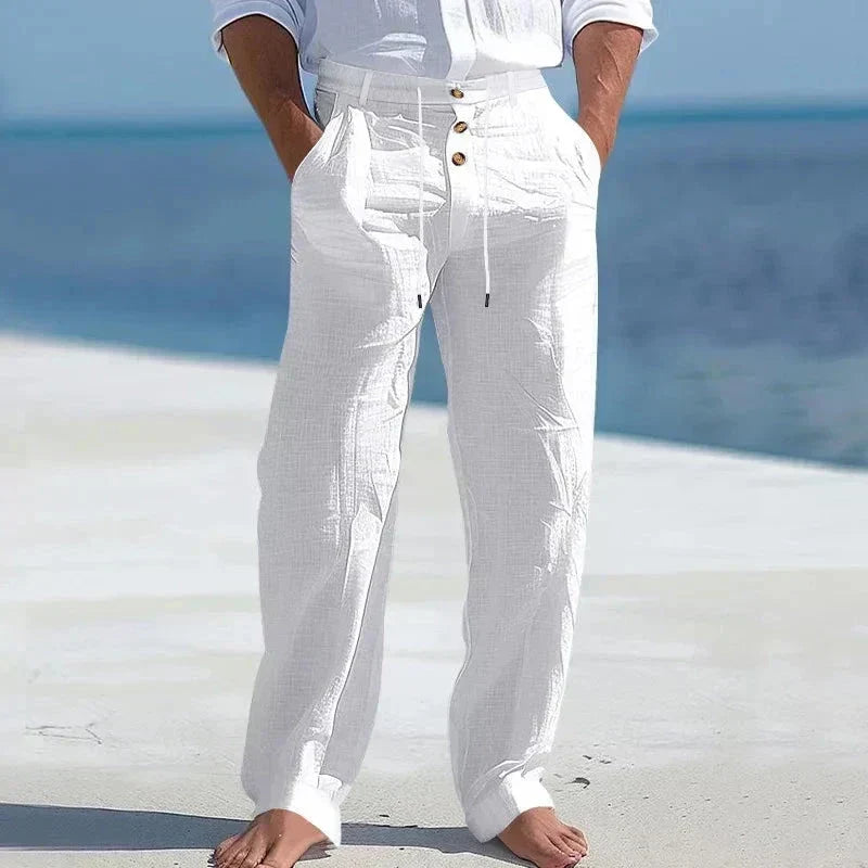 Men's Relaxed Beach Linen Drawstring Trousers