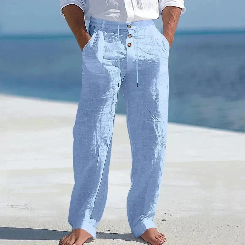 Men's Relaxed Beach Linen Drawstring Trousers