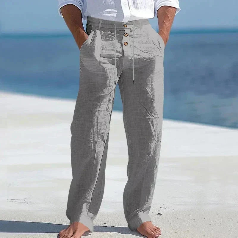 Men's Relaxed Beach Linen Drawstring Trousers
