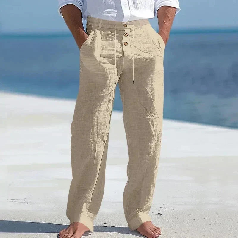 Men's Relaxed Beach Linen Drawstring Trousers