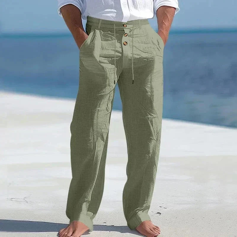 Men's Relaxed Beach Linen Drawstring Trousers