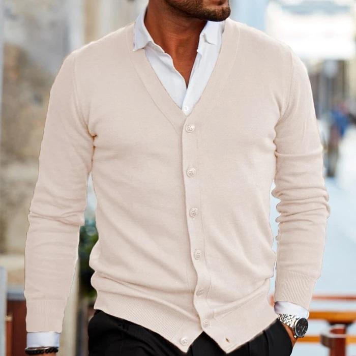 Men's Casual V-Neck Button-Through Knit Cardigan