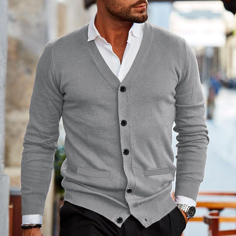 Men's Casual V-Neck Button-Through Knit Cardigan