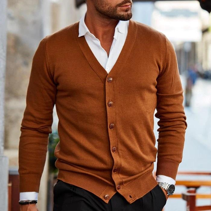 Men's Casual V-Neck Button-Through Knit Cardigan