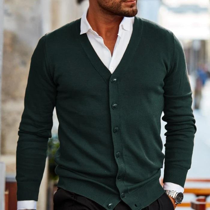 Men's Casual V-Neck Button-Through Knit Cardigan