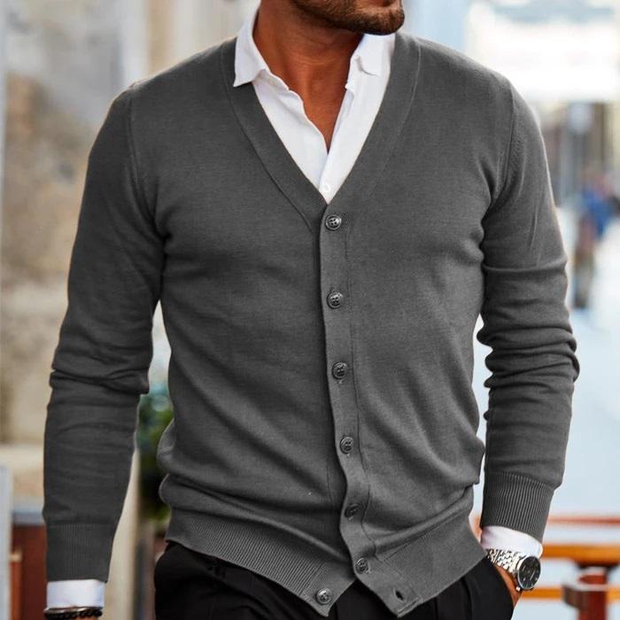 Men's Casual V-Neck Button-Through Knit Cardigan