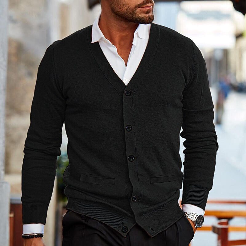 Men's Casual V-Neck Button-Through Knit Cardigan