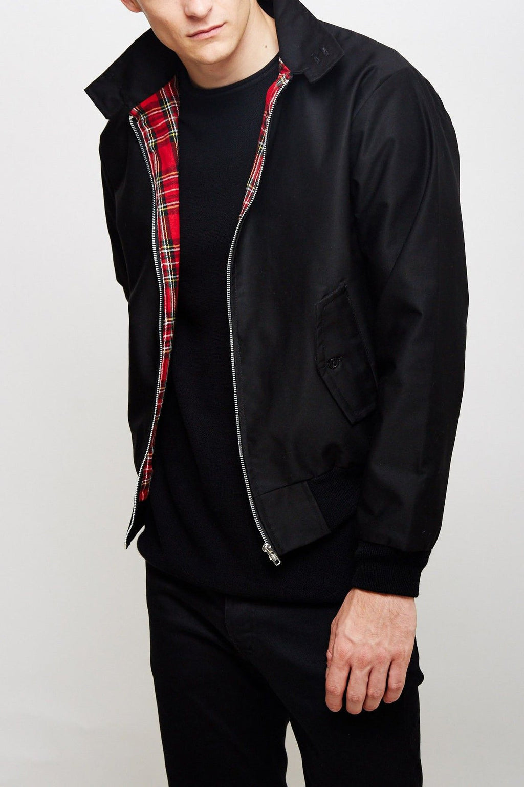 Men's Tartan-Lined Zip-Up Harrington Jacket