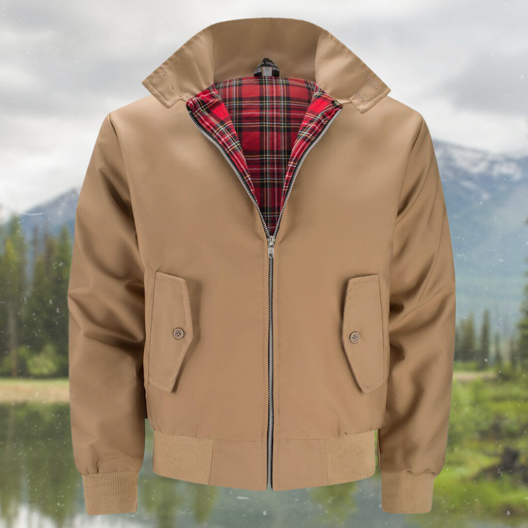 Men's Tartan-Lined Zip-Up Harrington Jacket
