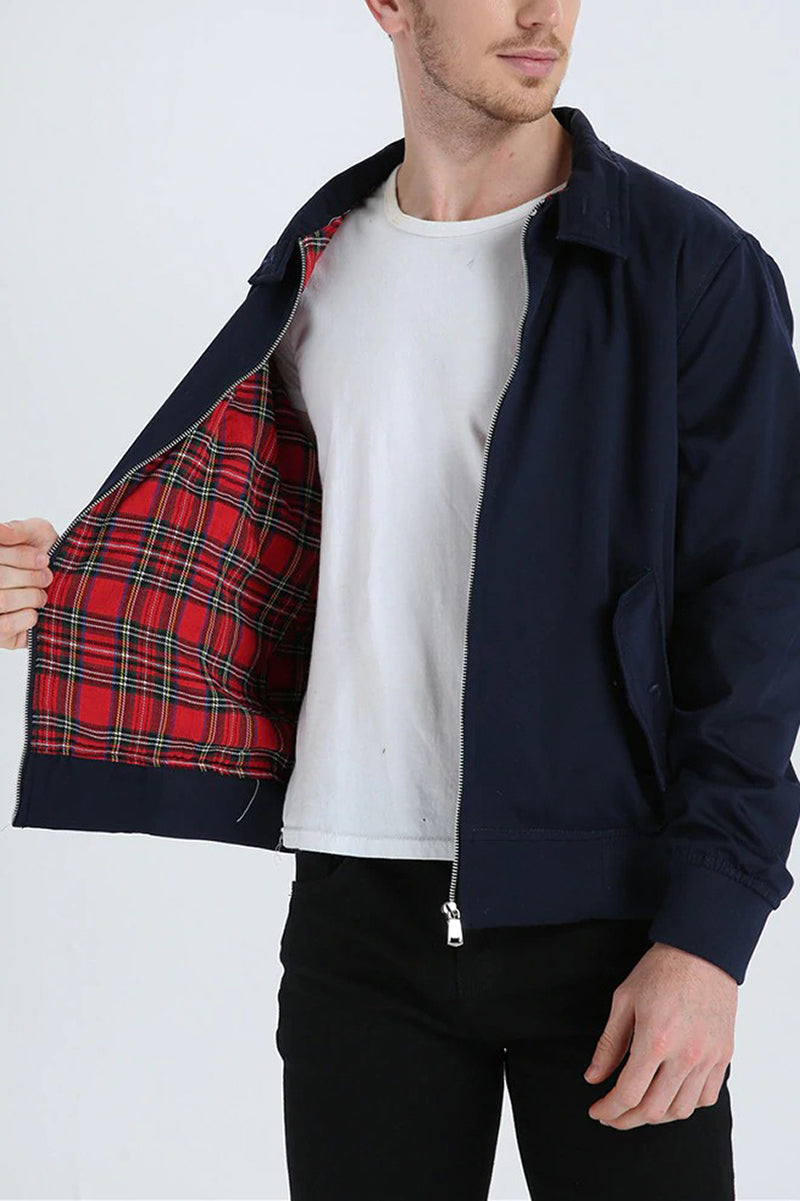 Men's Tartan-Lined Zip-Up Harrington Jacket