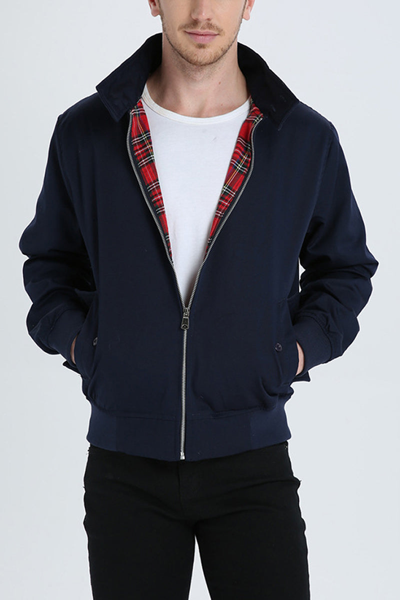 Men's Tartan-Lined Zip-Up Harrington Jacket