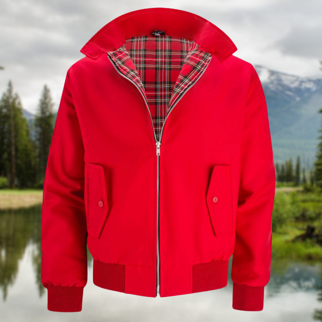 Men's Tartan-Lined Zip-Up Harrington Jacket