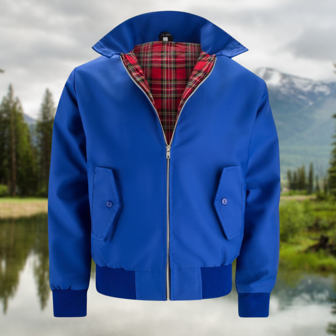 Men's Tartan-Lined Zip-Up Harrington Jacket