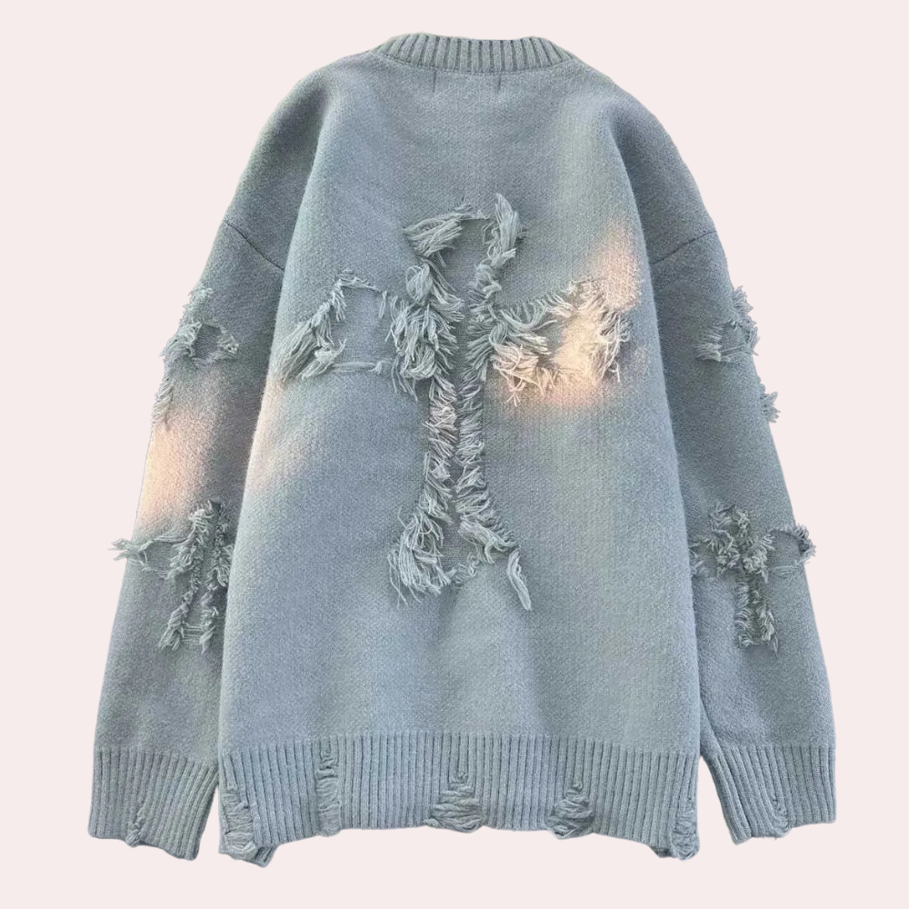 Men's Printed Oversized Crew Neck Pullover