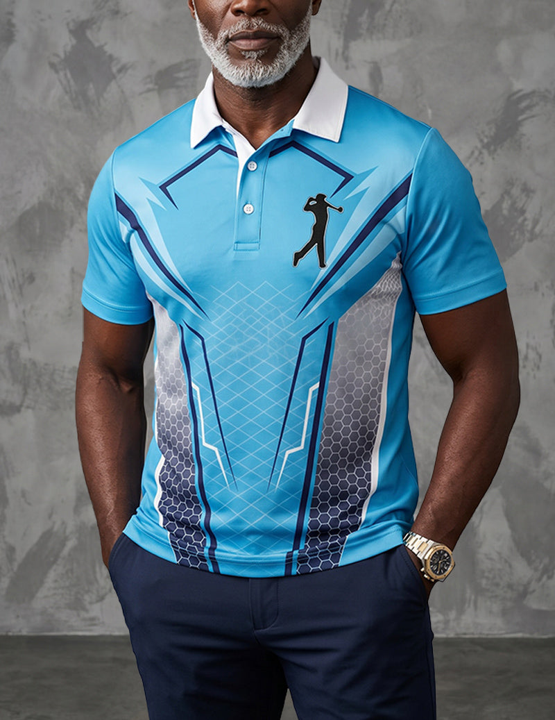 Men's Contrast Collar Printed Golf Polo