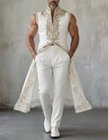 Men's Printed Mandarin Collar Sleeveless Tailcoat