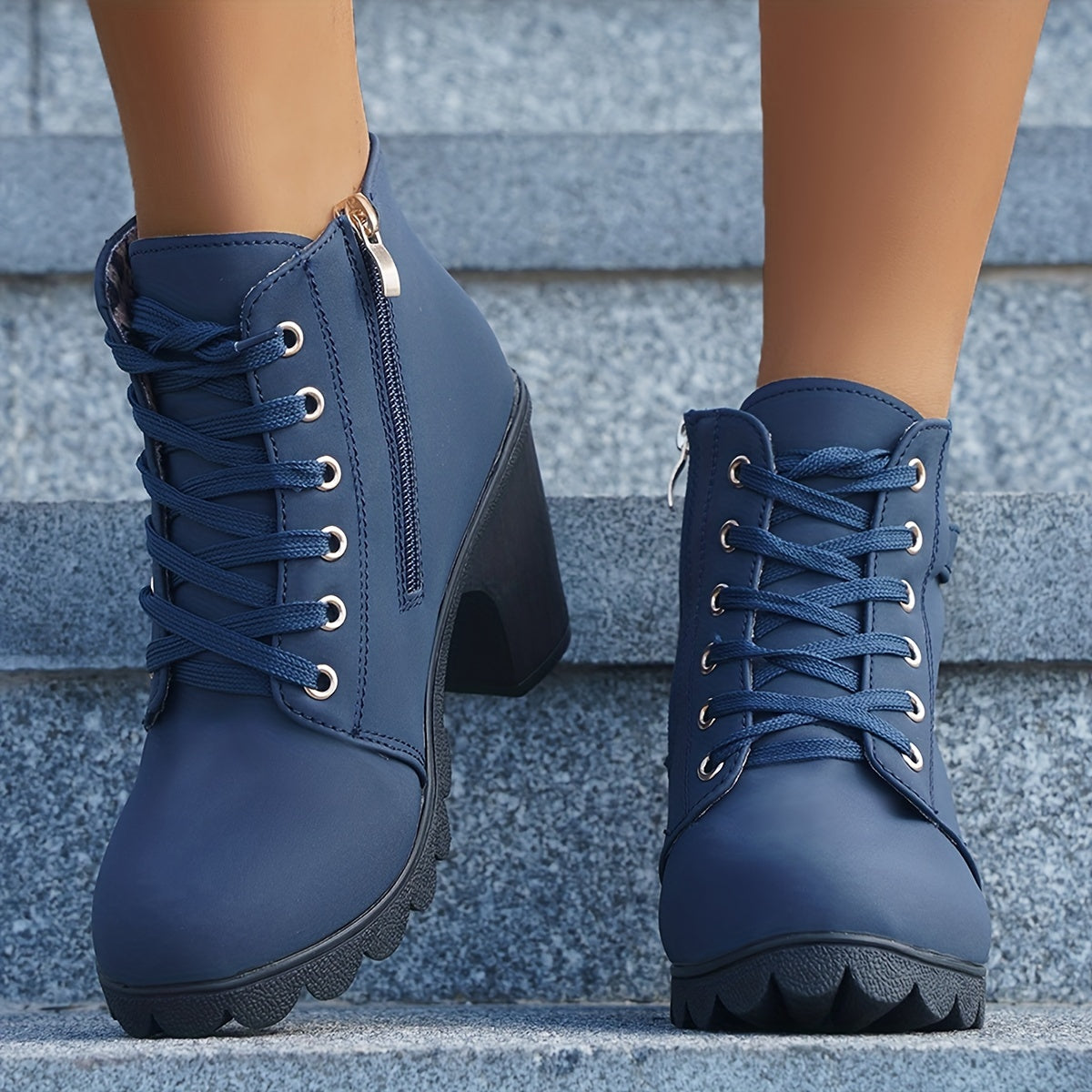 Women's Lace-Up Block Heel Ankle Boots