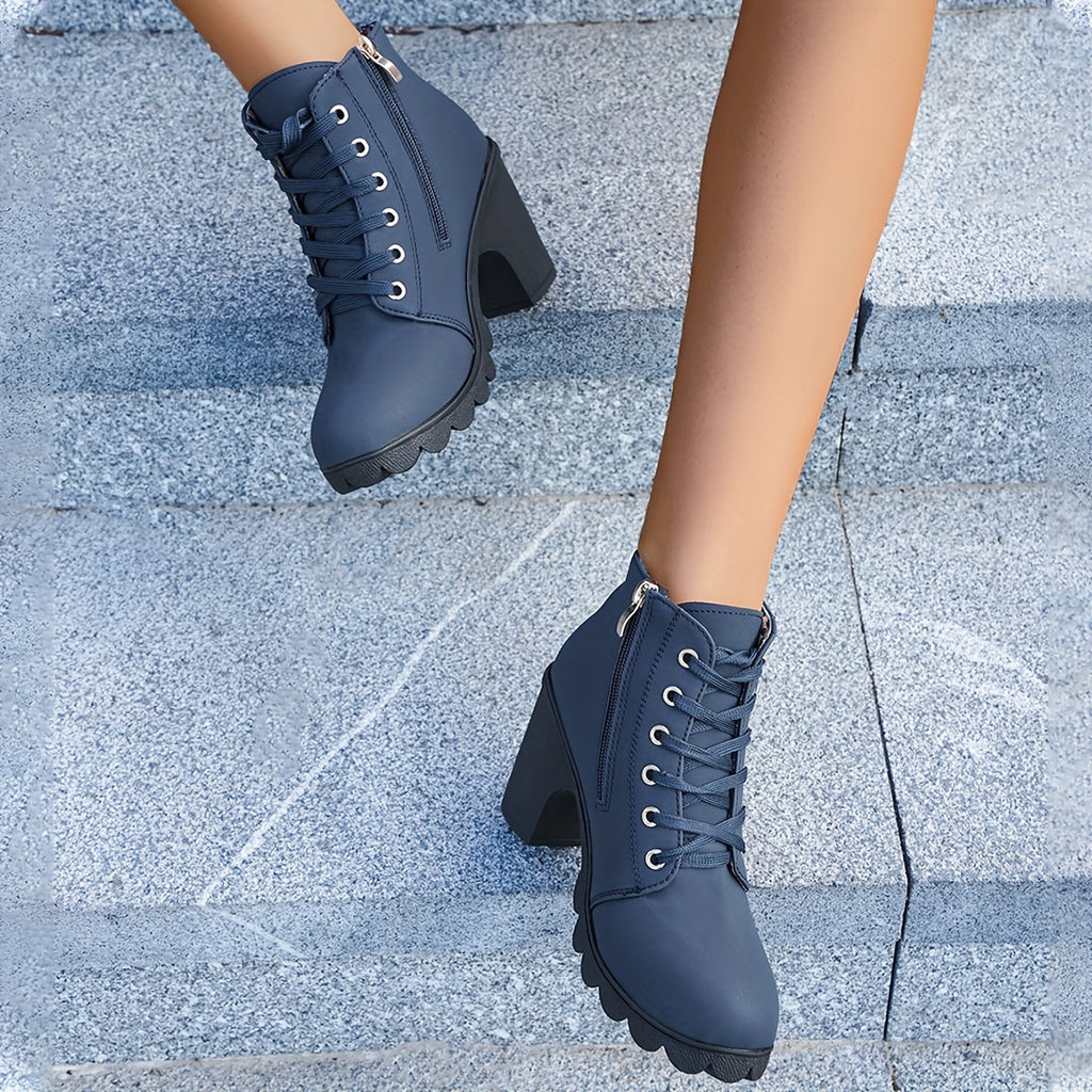 Women's Lace-Up Block Heel Ankle Boots