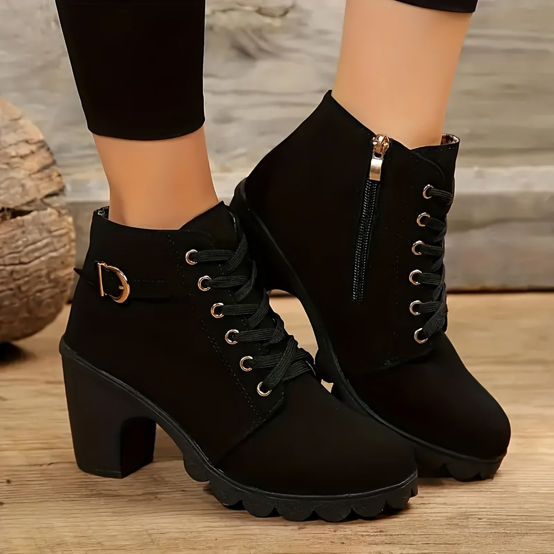 Women's Lace-Up Block Heel Ankle Boots