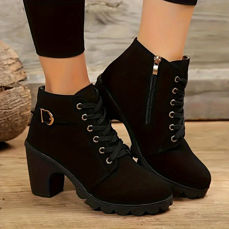 Women's Lace-Up Block Heel Ankle Boots
