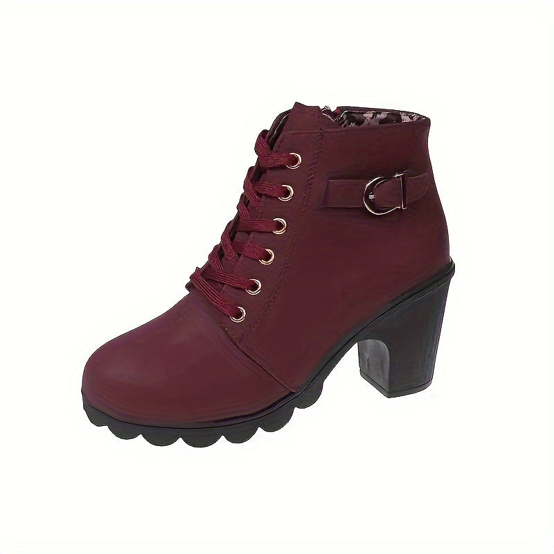 Women's Lace-Up Block Heel Ankle Boots