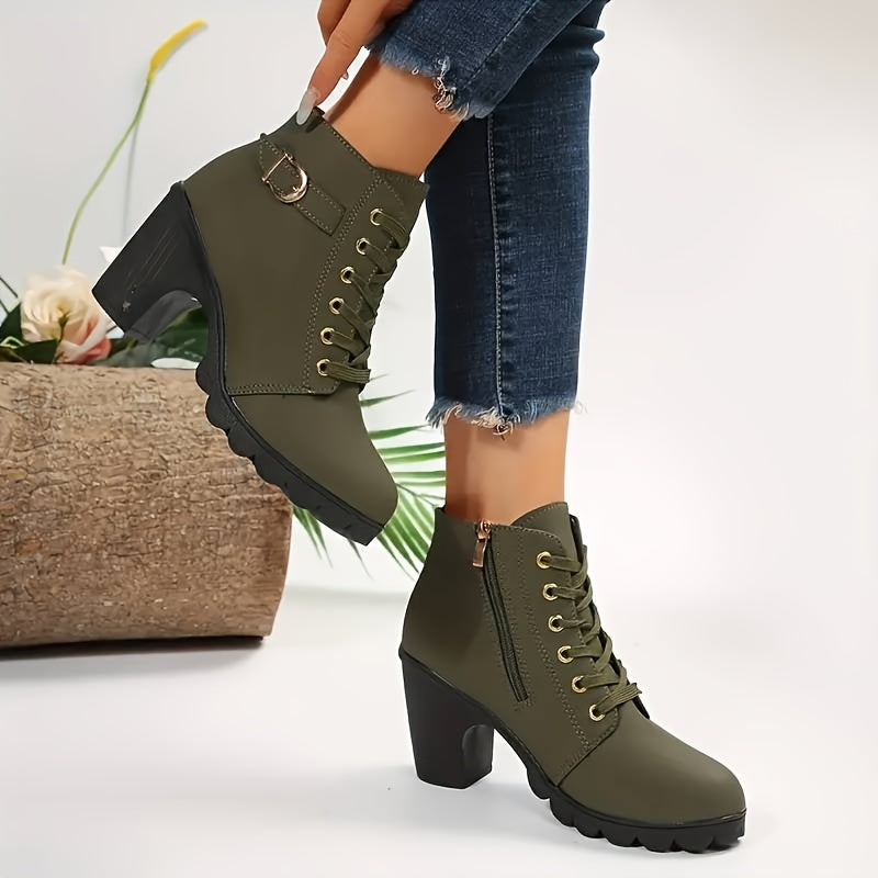 Women's Lace-Up Block Heel Ankle Boots