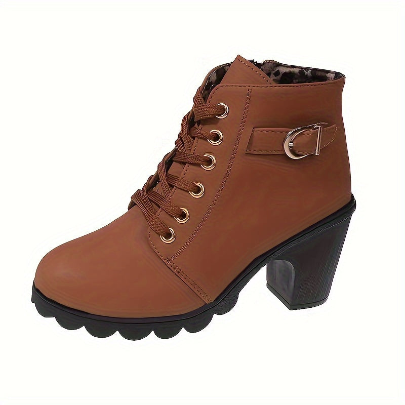 Women's Lace-Up Block Heel Ankle Boots