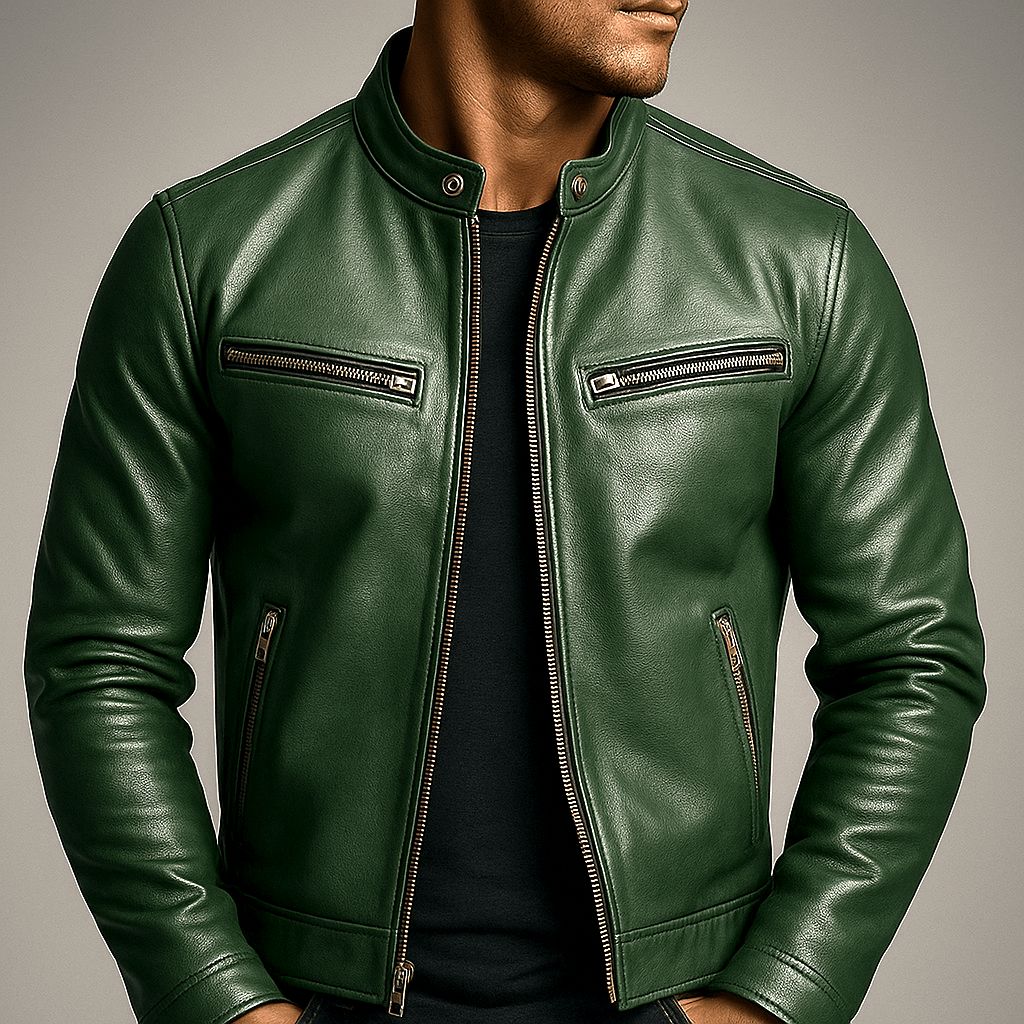 Men's Distressed Vintage Leather Biker Jacket