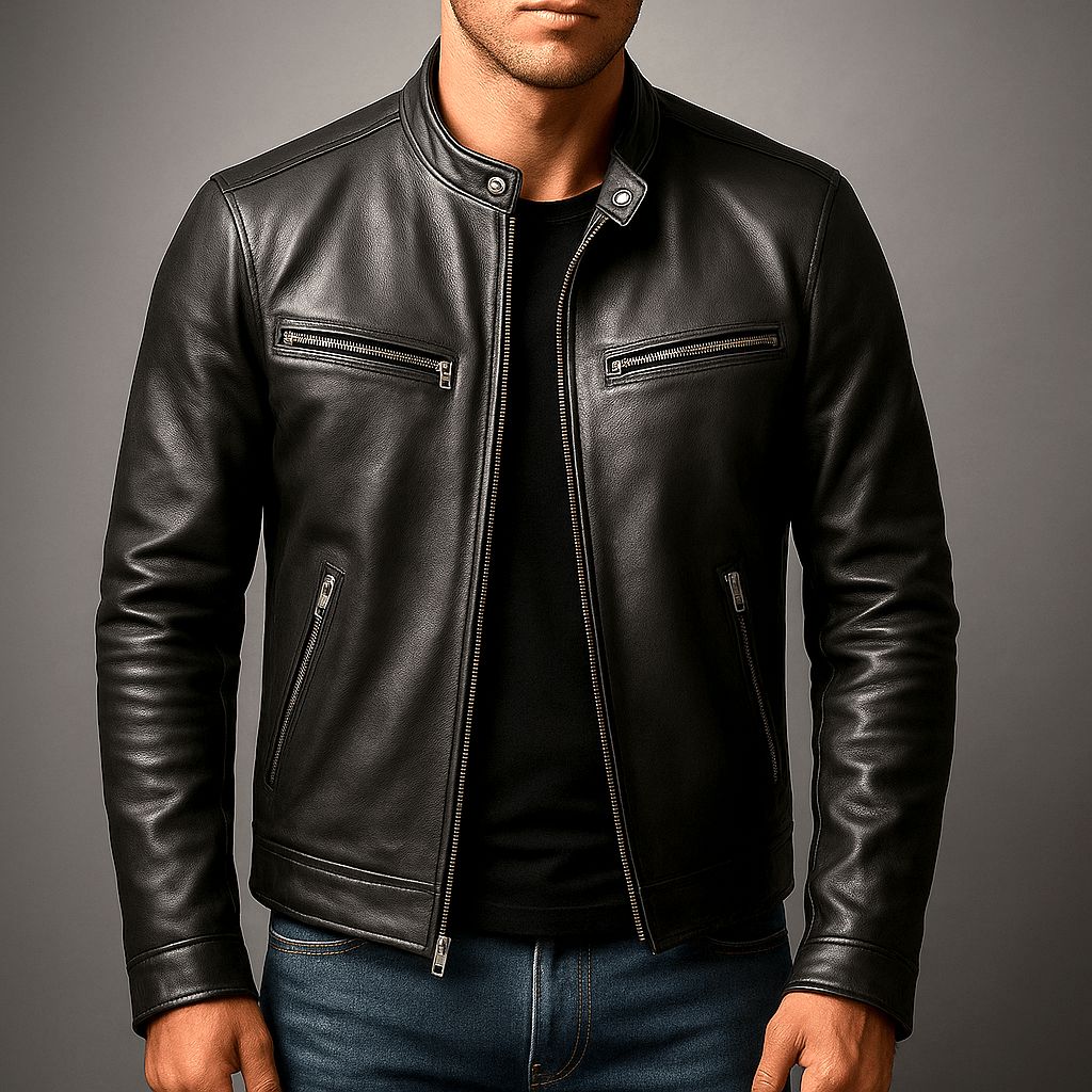 Men's Distressed Vintage Leather Biker Jacket