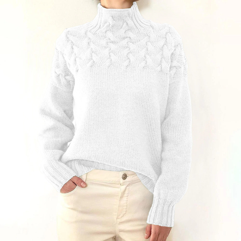 Women's Cable Knit Polo Neck Jumper