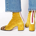Women's Leopard-Toe Suede Heeled Ankle Boots