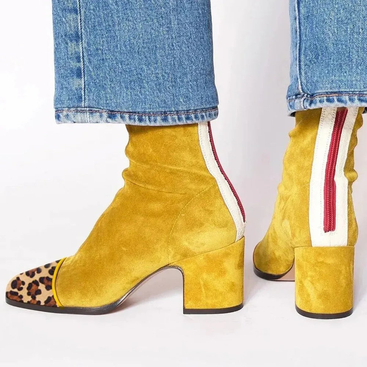 Women's Leopard-Toe Suede Heeled Ankle Boots