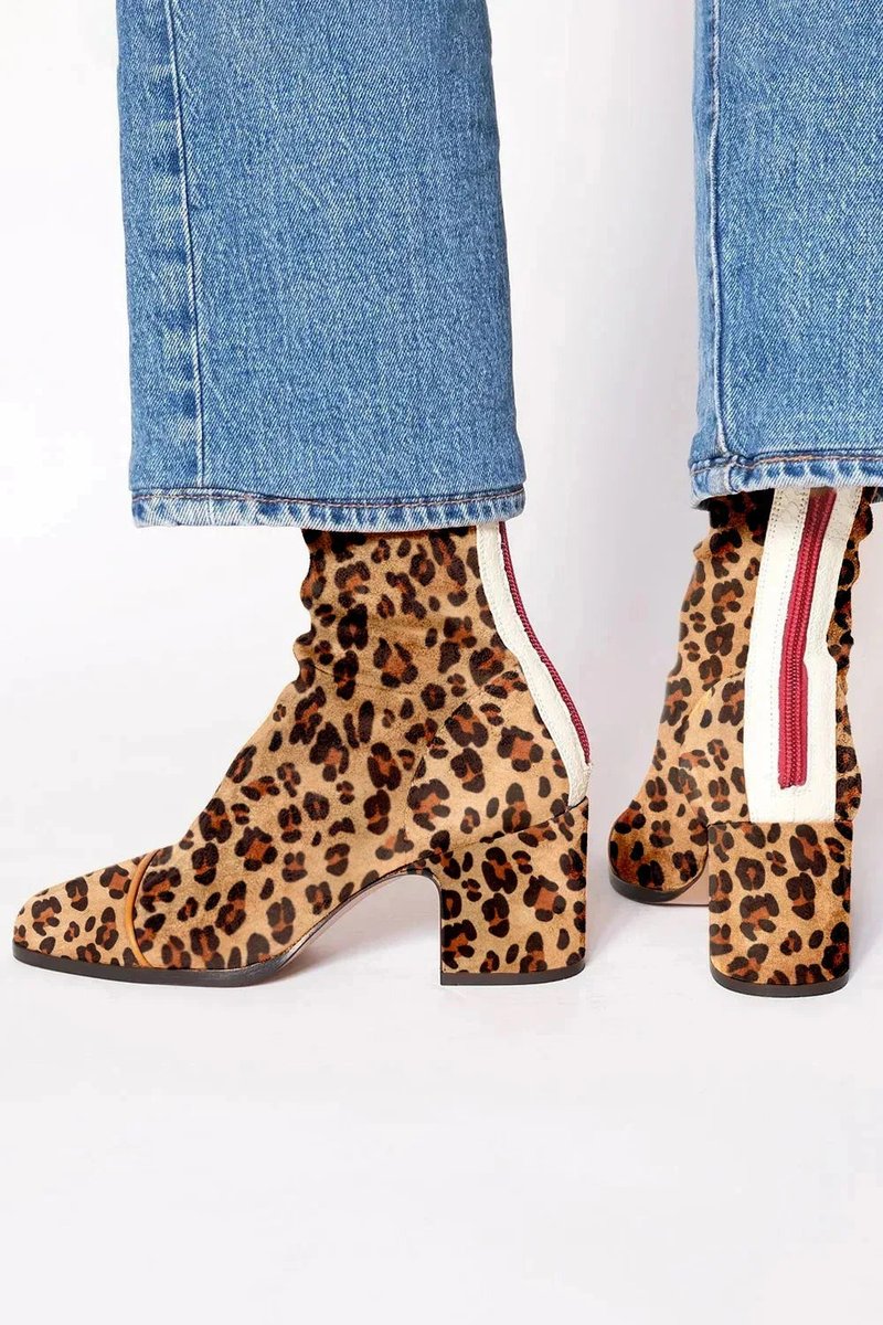 Women's Leopard-Toe Suede Heeled Ankle Boots