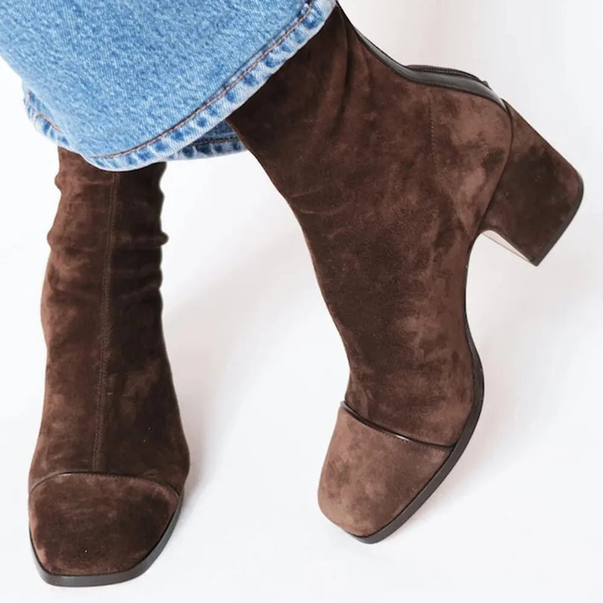Women's Leopard-Toe Suede Heeled Ankle Boots