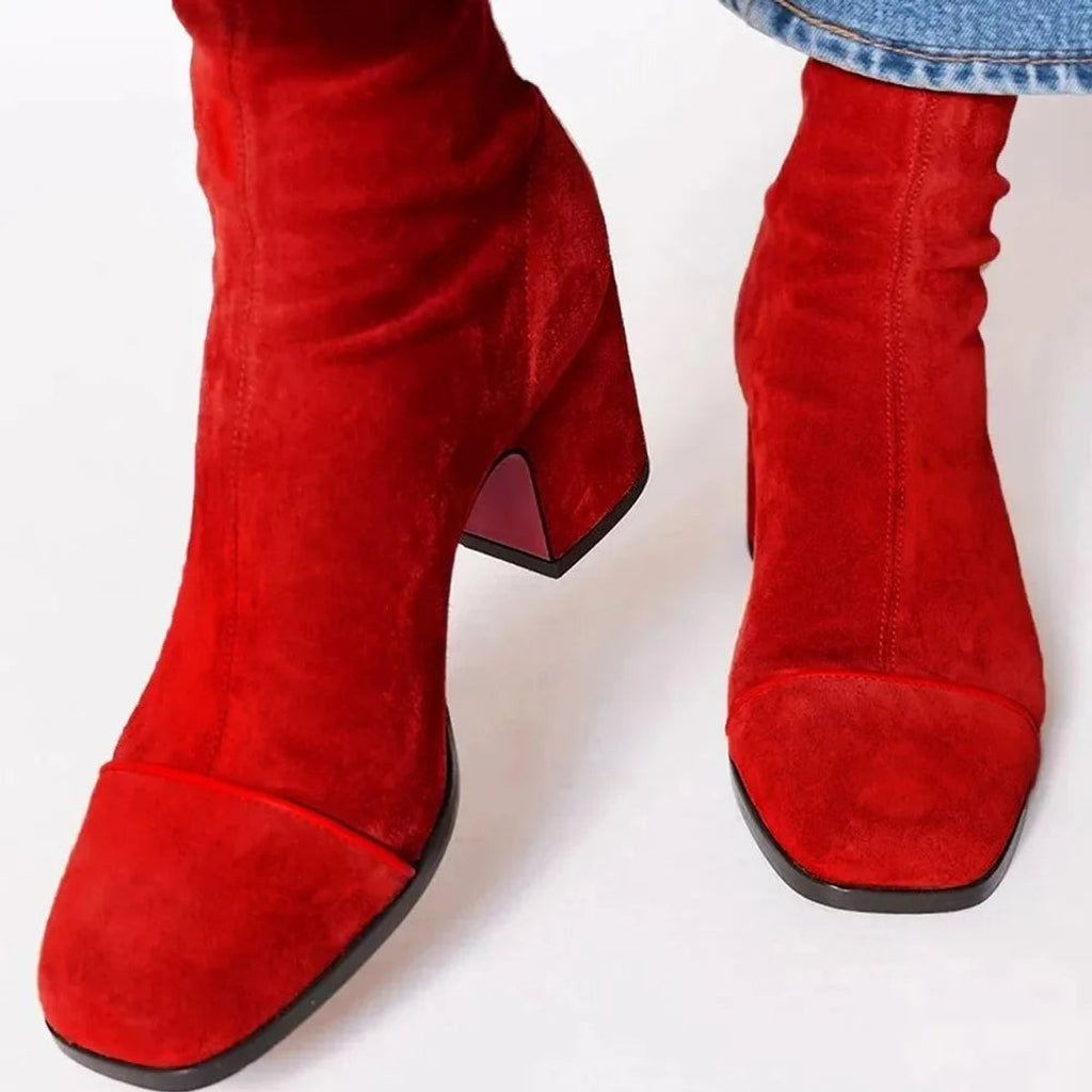 Women's Leopard-Toe Suede Heeled Ankle Boots
