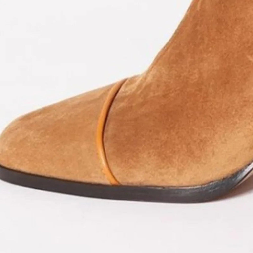Women's Leopard-Toe Suede Heeled Ankle Boots