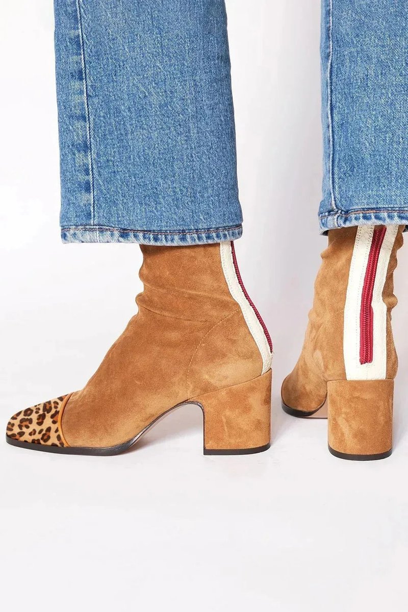 Women's Leopard-Toe Suede Heeled Ankle Boots