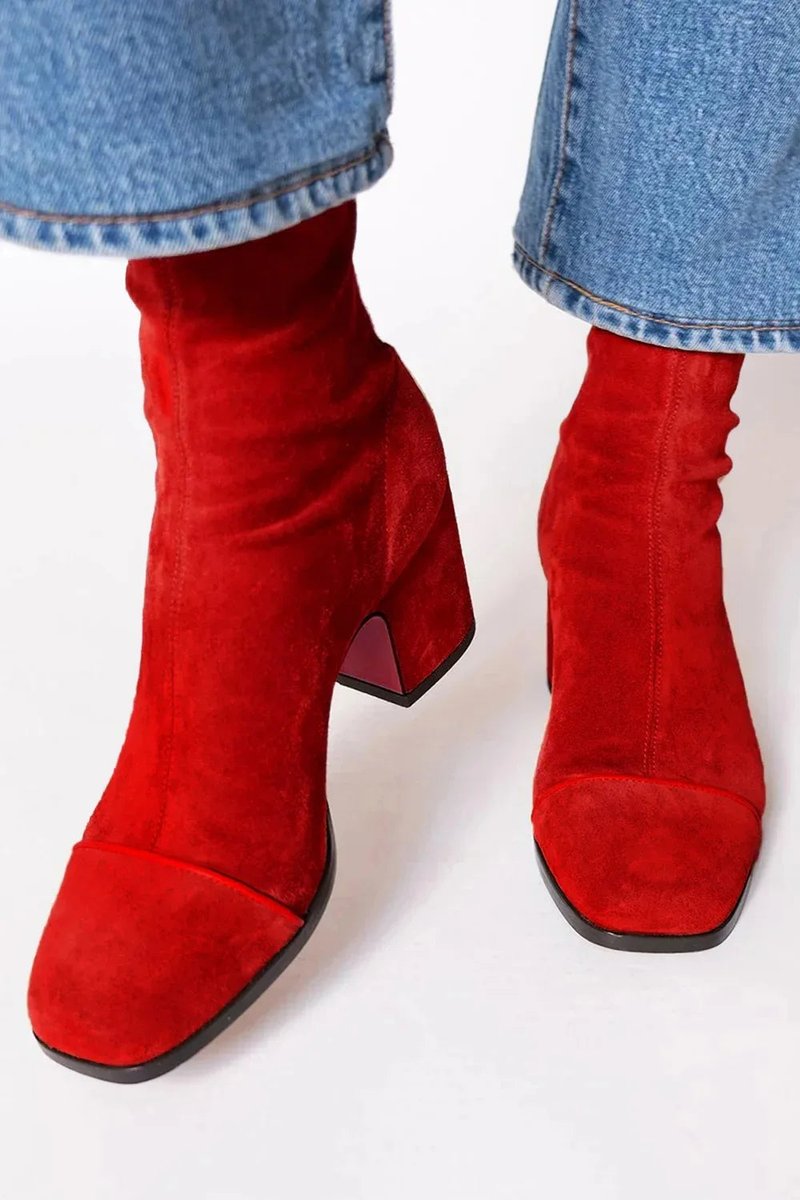 Women's Leopard-Toe Suede Heeled Ankle Boots