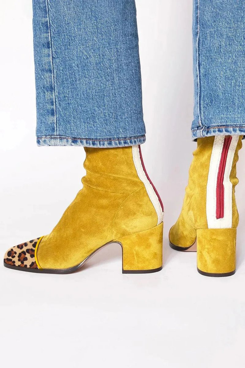 Women's Leopard-Toe Suede Heeled Ankle Boots